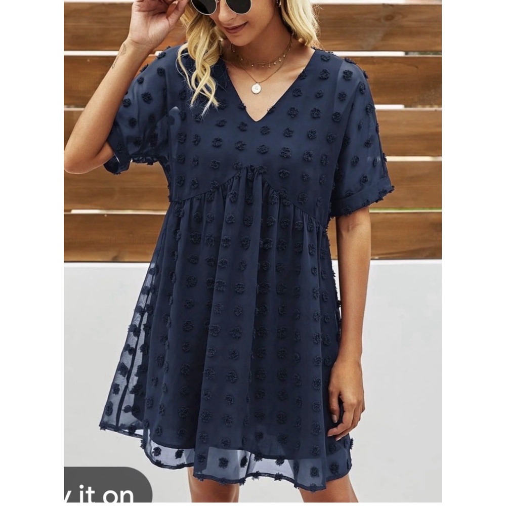 Kirundo Swiss Dot Mini Dress Sz XL Chiffon Babydoll Tiered Prairie Boho V Neck